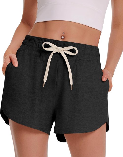 Campsnail Sweat Shorts for Women - Comfy High-Waisted Athletic Shorts for Running & Gym | Black