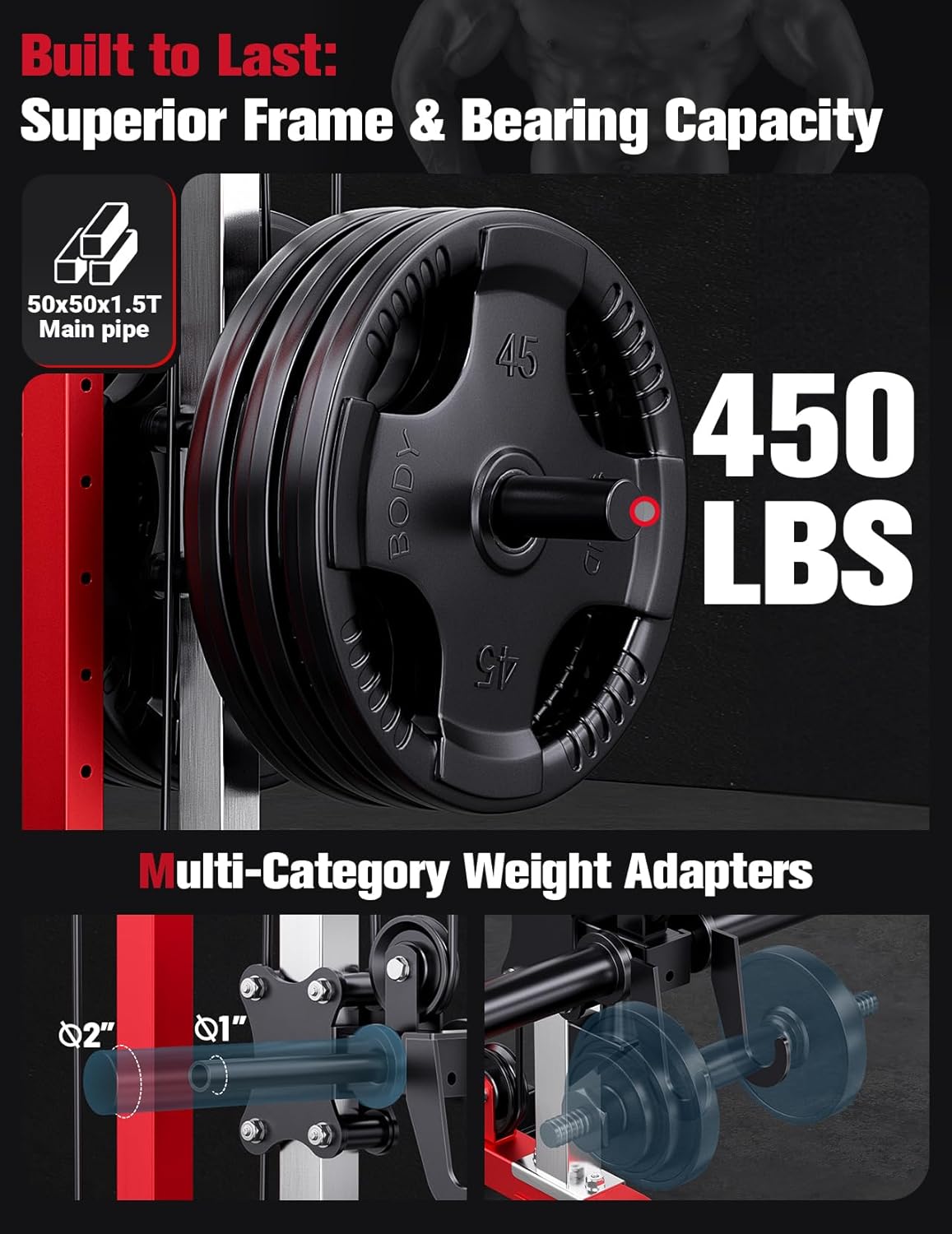 YOLEO Power Cage - Smooth Dual Pulley System with 1700LBS Capacity | Adjustable Cable Crossover for Home Gym