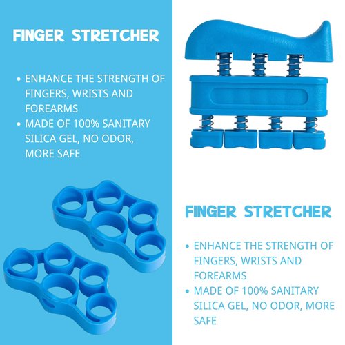 Qishangnana Hand Grip Strengthener Workout Kit (8 Pack) Forearm Grip Adjustable Resistance Hand Gripper, Finger Stretcher, Finger Exerciser, Grip Ring，Gyro Ball (blue)