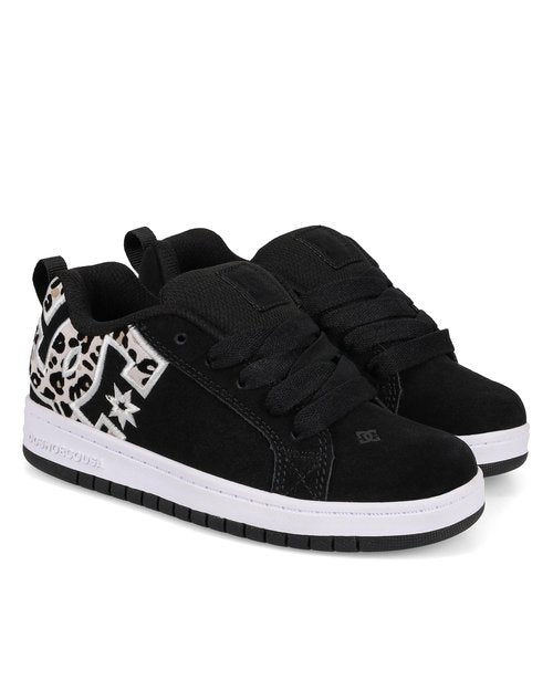 DC Girls Court Graffik Skate Shoe, Black/Leopard, 11.5 Little Kid