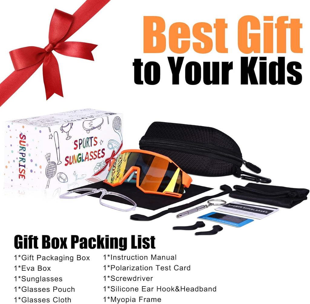 Polarized Kids Sunglasses, Youth Baseball Sunglasses Ultra-Light TR90 Frame UV400 Sports Cycling Glasses for Boys Girls