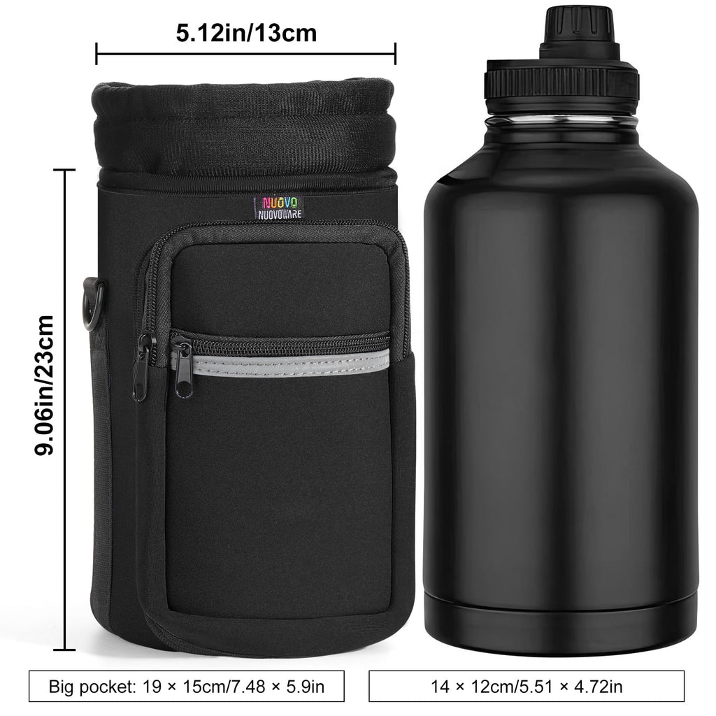 Nuovoware Water Bottle Carrier Bag, 64oz Bottle Pouch Holder, Adjustable Shoulder Hand Strap 2 Pocket Sling Neoprene Sleeve Sports Accessories for Hiking Travelling Camping, Magenta
