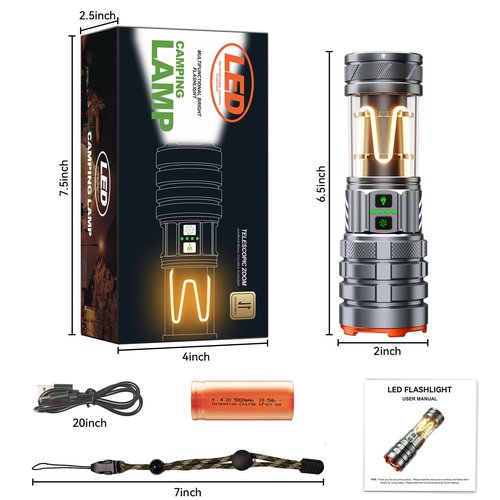 ADDplus Camping Flashlights,90000 Lumens 5000mAh Super Bright High Lumens Rechargeable Flashlight with 11 Modes,Waterproof,Adjustable LED Multi-Flashlight for Car,Outdoor,Camping,Walking,Tactical
