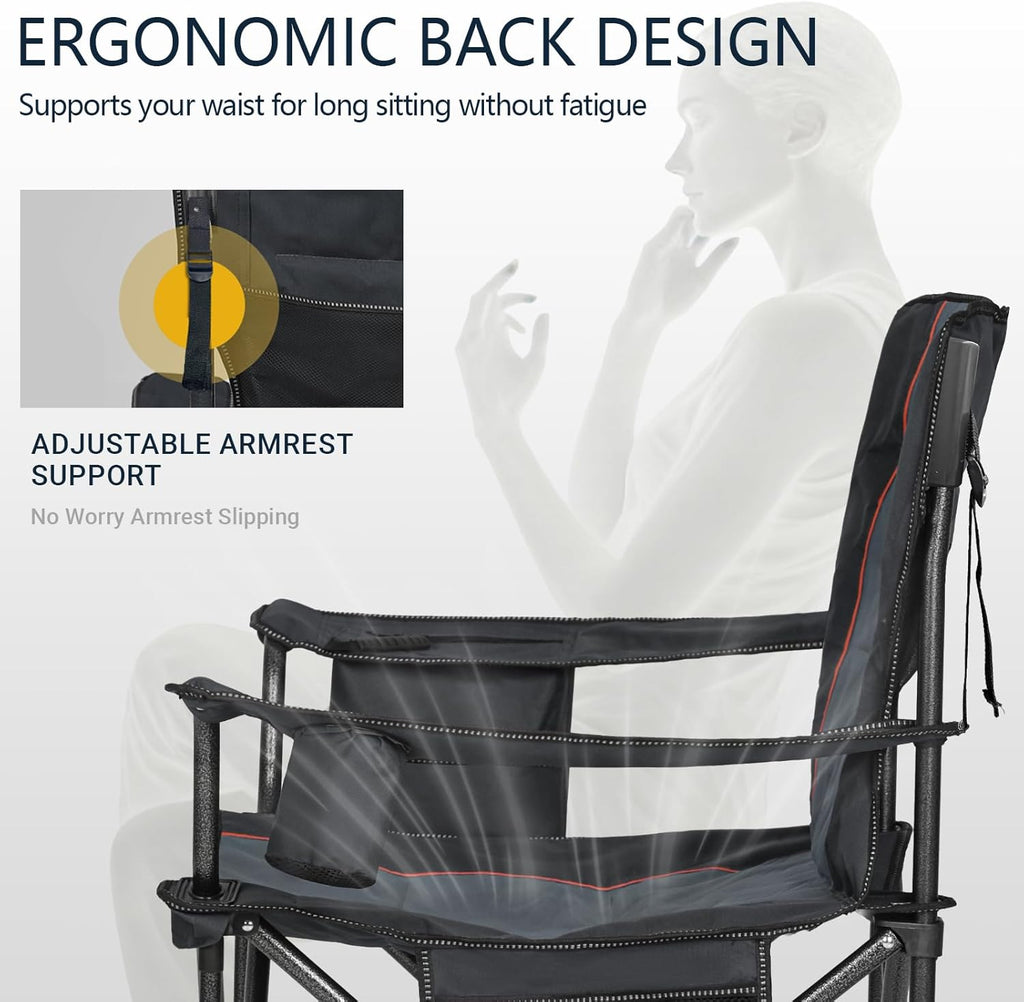 Overmont Oversized Camping Chair - 450lbs Capacity with Padded Cushion & Cooler Pockets | Heavy-Duty Design
