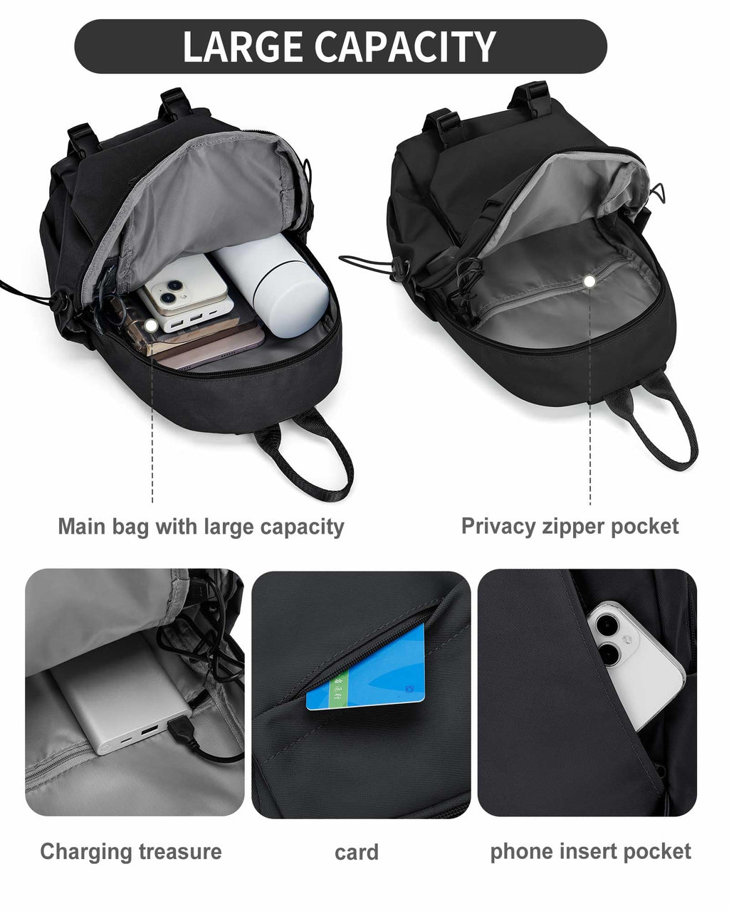 SEAFEW Black Sling Bag for Men Women, Mini Anti Theft One Strap Motorcycle Sling Backpack, Small Sling Chest Bag Daypack Crossbody Backpack for Casual Travel Hiking Gym Outdoor Sports
