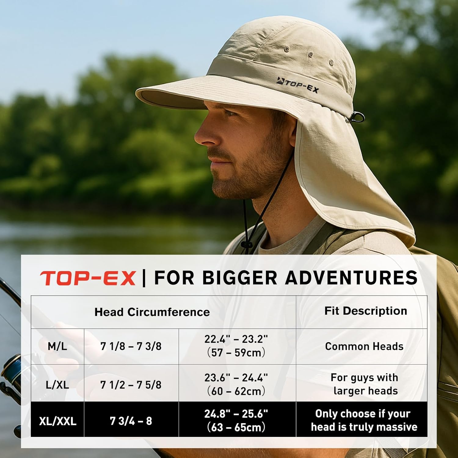 TOP-EX Cooling Sun Hat - UPF 50+ Wide Brim with Neck Flap for Hiking, Fishing & Large Sizes