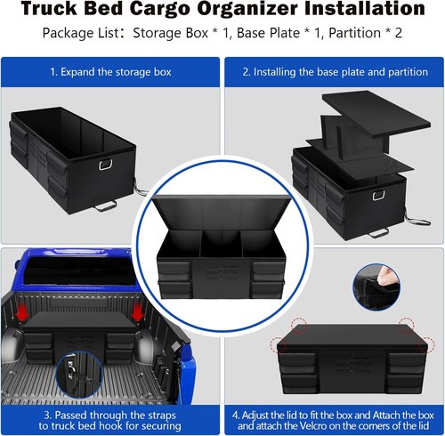 Mixsuper Truck Bed Organizer - Heavy Duty Storage Solution with Adjustable Straps for All Truck Sizes