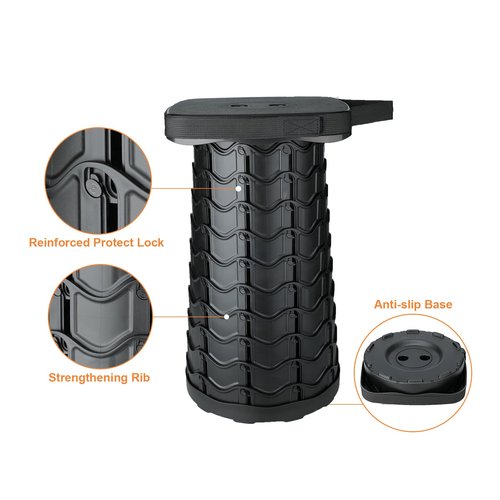 Boreeman Upgraded Collapsible Stool, Square Portable Stool, Lightweight Yet More Sturdy with Load Capacity 400lbs, Perfect for Camping Fishing Hiking BBQ (Square Black)