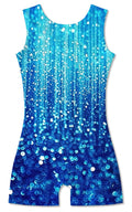 Funnycokid Gymnastics Leotards for Girls Kids Outfits Sparkly Unitards Clothes with Shorts, Diamond Dark Blue, 6-7 Years