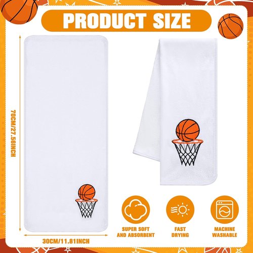 Fanfanwin Microfiber Basketball Towels - 12 Pcs Embroidered Sports Team Gifts | 11.81 x 27.56 Inch (White)