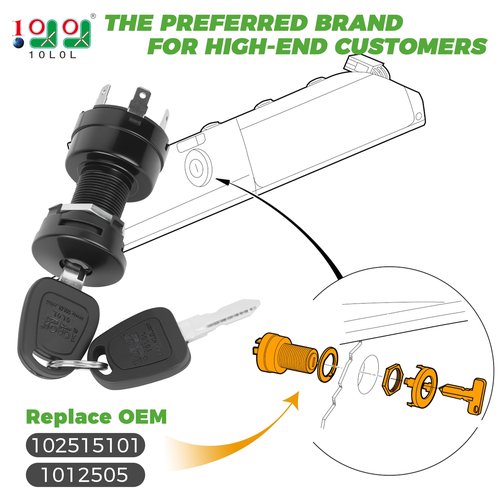 10L0L 4-pin Ignition Key Switch for Club Car Precedent/Onward/Tempo Gas Golf Cart 2004-up, Starter Switch with 2 Keys, Replace OEM 102515101, 1012505