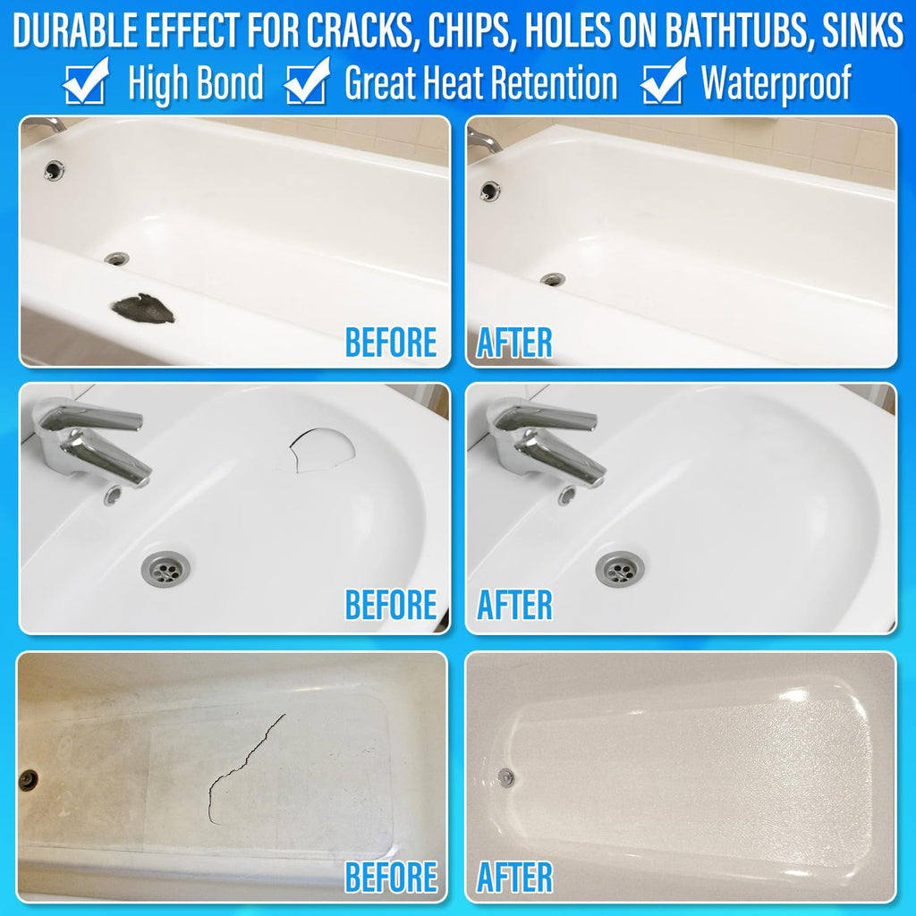 Regine Switzerland Tub Repair Kit - Fix Chips, Cracks & Scratches on Enamel, Fiberglass, Acrylic | White
