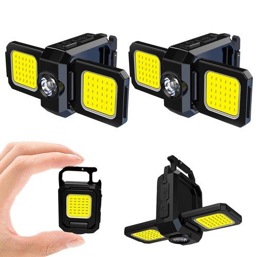 MAKDAK 2PC Cob Keychain Work Light EDC Rechargeable Foldable Keychain Flashlight,Bottle Opener,for Camping,Car Repair,Hiking,Repairing,Power Outrage,Pet Walking,Emergency