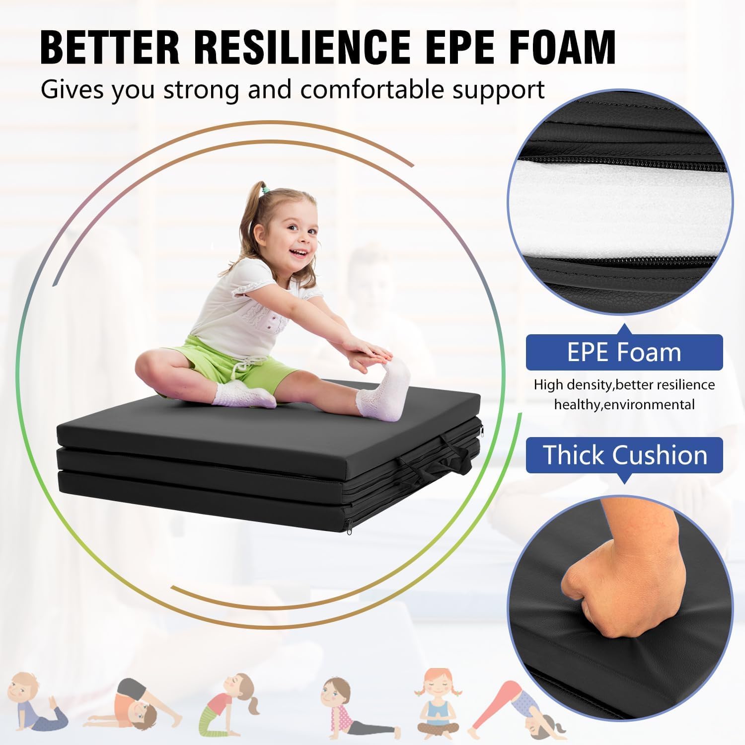 Skiennix Yoga Mat - Thick 2-Inch Workout Flooring for Home Gym | Foldable Foam for Kids & Adults