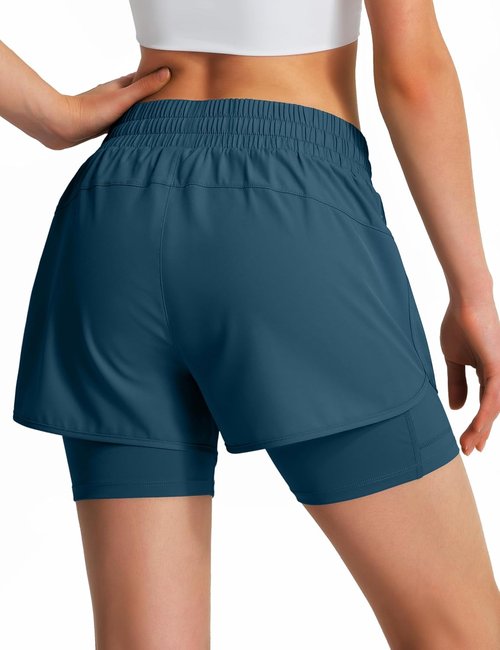 Ksmien Women's 2-in-1 Running Shorts - Quick Dry Athletic Gym Shorts with Liner & Phone Pockets