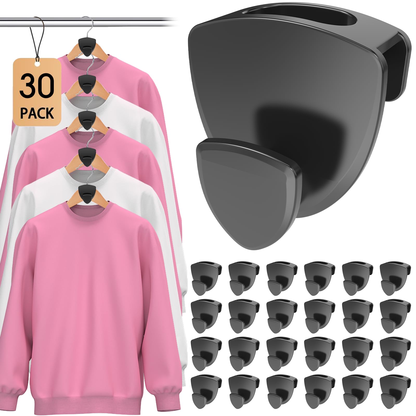 Latoxcaa Space Saving Hanger Hooks 30Pcs, Upgrade Heavy Duty Space Saver Hangers Connector Hooks for Clothes, Premium Hanging Closet Organizer for Dorm, Ganchos para Colgar Ropa, Black