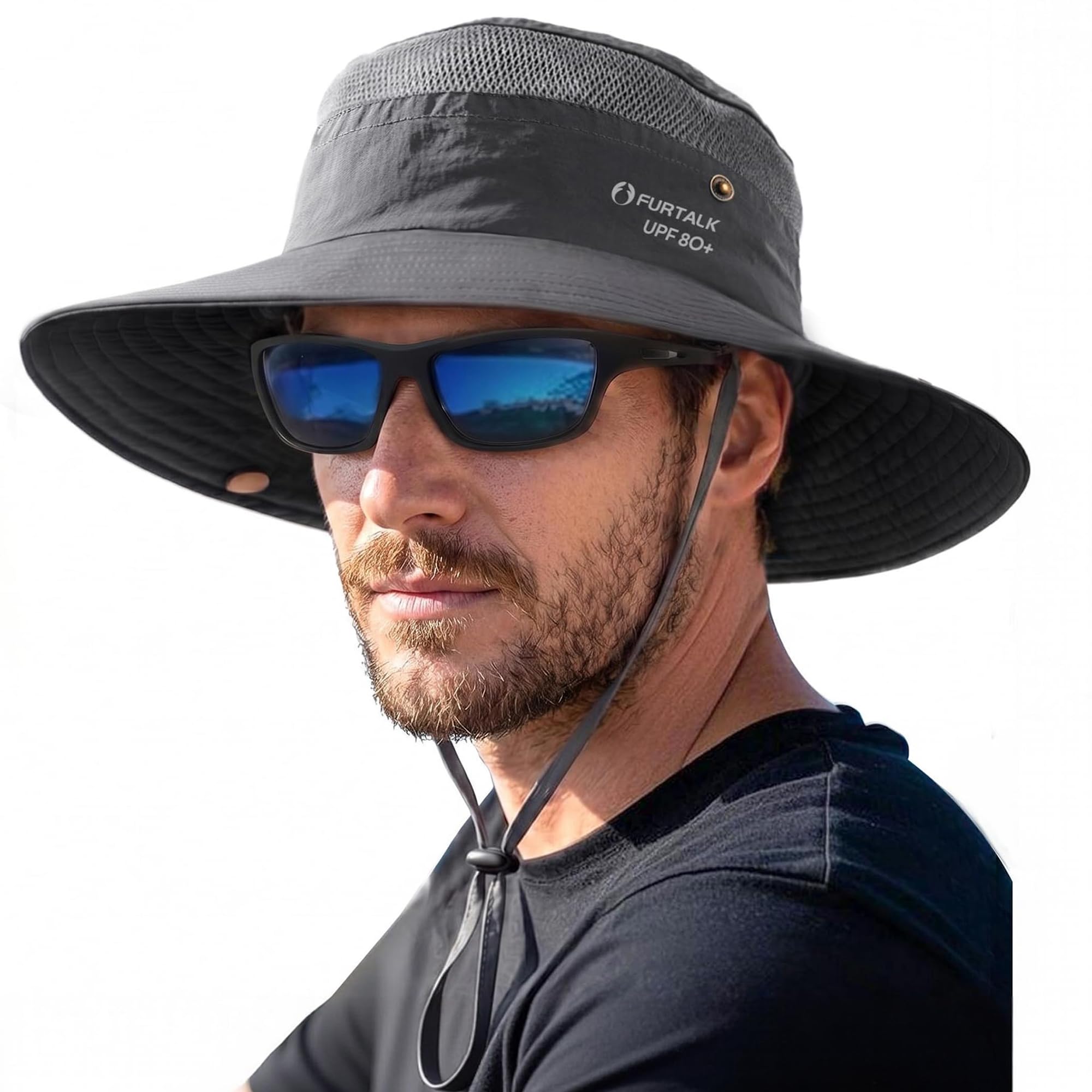 FURTALK Sun Hats for Men Women Fishing Hat UPF 80+ Breathable Wide Brim Hiking Summer UV Protection Bucket Hats Dark Grey