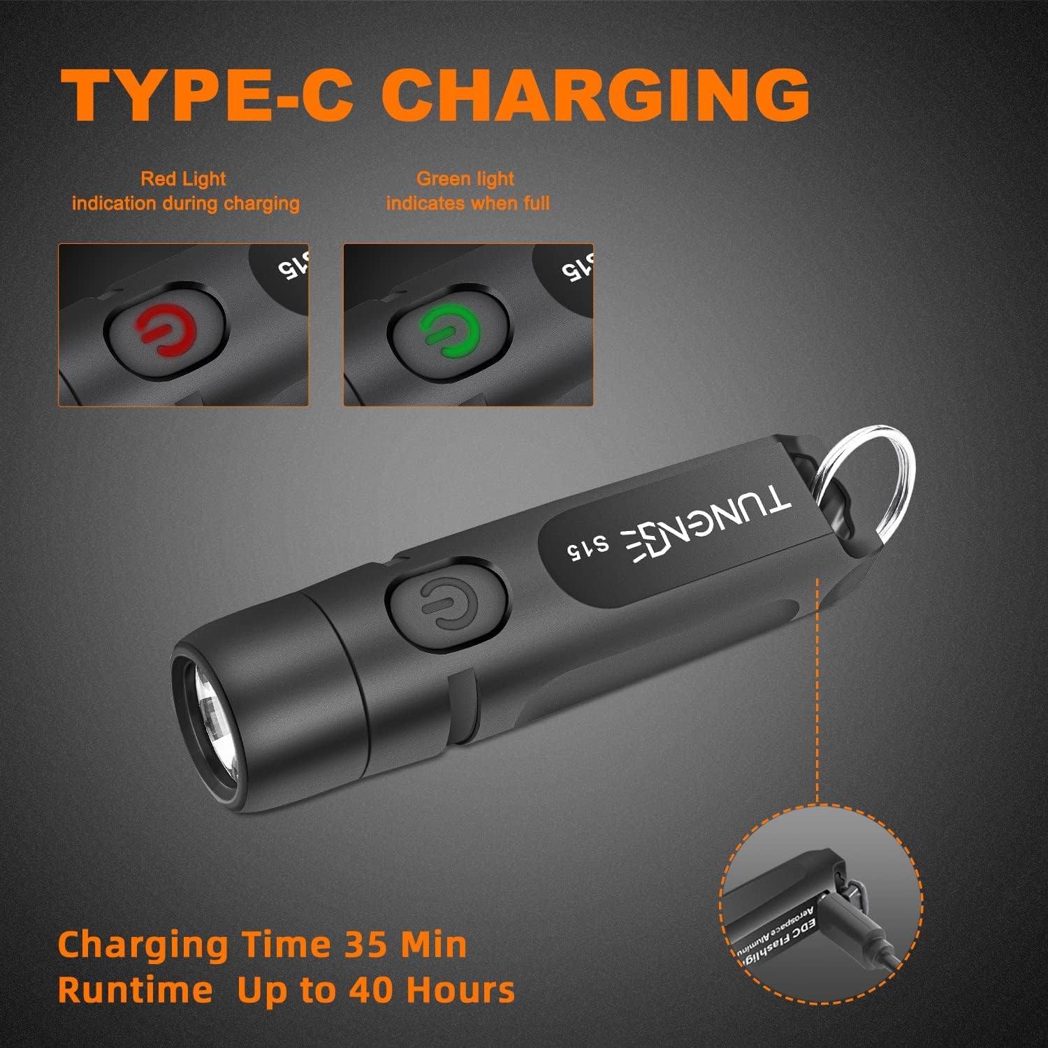Skiennix Rechargeable Keychain Flashlight - 650 Lumens Mini EDC Light for Camping & Emergencies | Black