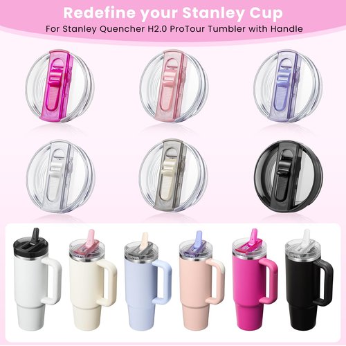 ANTAND 2 Pack Detachable Flip Straw Lid Replacement for 40 oz Stanley Quencher H2.0 & ProTour, Leakproof Spill Proof Lids Straw Cover for Stanley Cup Accessories 40oz, Easy to Clean (Black, Black)