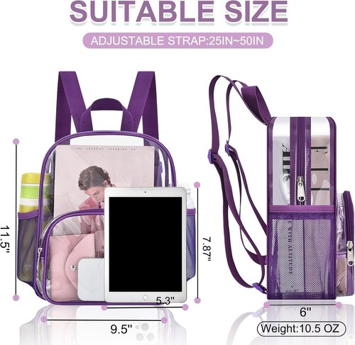 Busiuw Clear Stadium Backpack - 12x12x6 with Front Pocket for Concerts & Sports | Purple