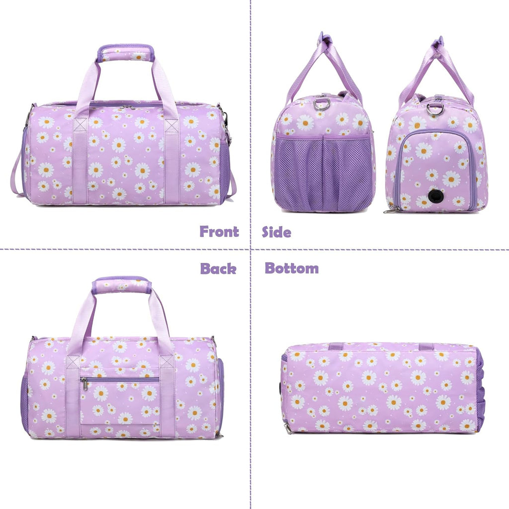 Skiennix Duffle Bag - Purple Daisy Dance Gym Bag with Wet & Shoe Compartments | Perfect for Travel & Sleepovers