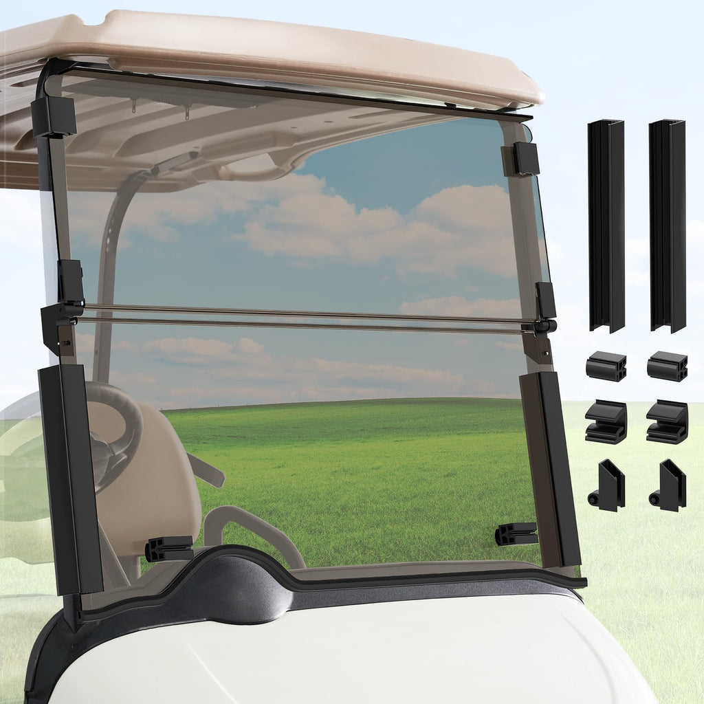 Panglong EZGO RXV Windshield Tinted, Golf Cart Windshield with all Windshield Clips for 2008-Up EZGO RXV Models -38.09"W X 31.89"H, No Drilling Foldable EZGO Windshield