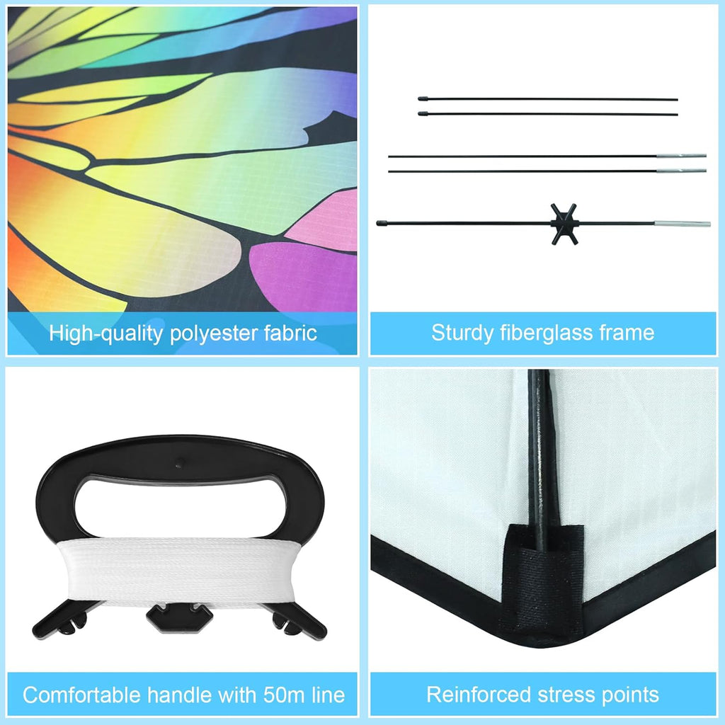 Skiennix Colorful Butterfly Kite - Easy to Fly for Kids & Adults | Perfect for Parks & Beach, 50M String Included