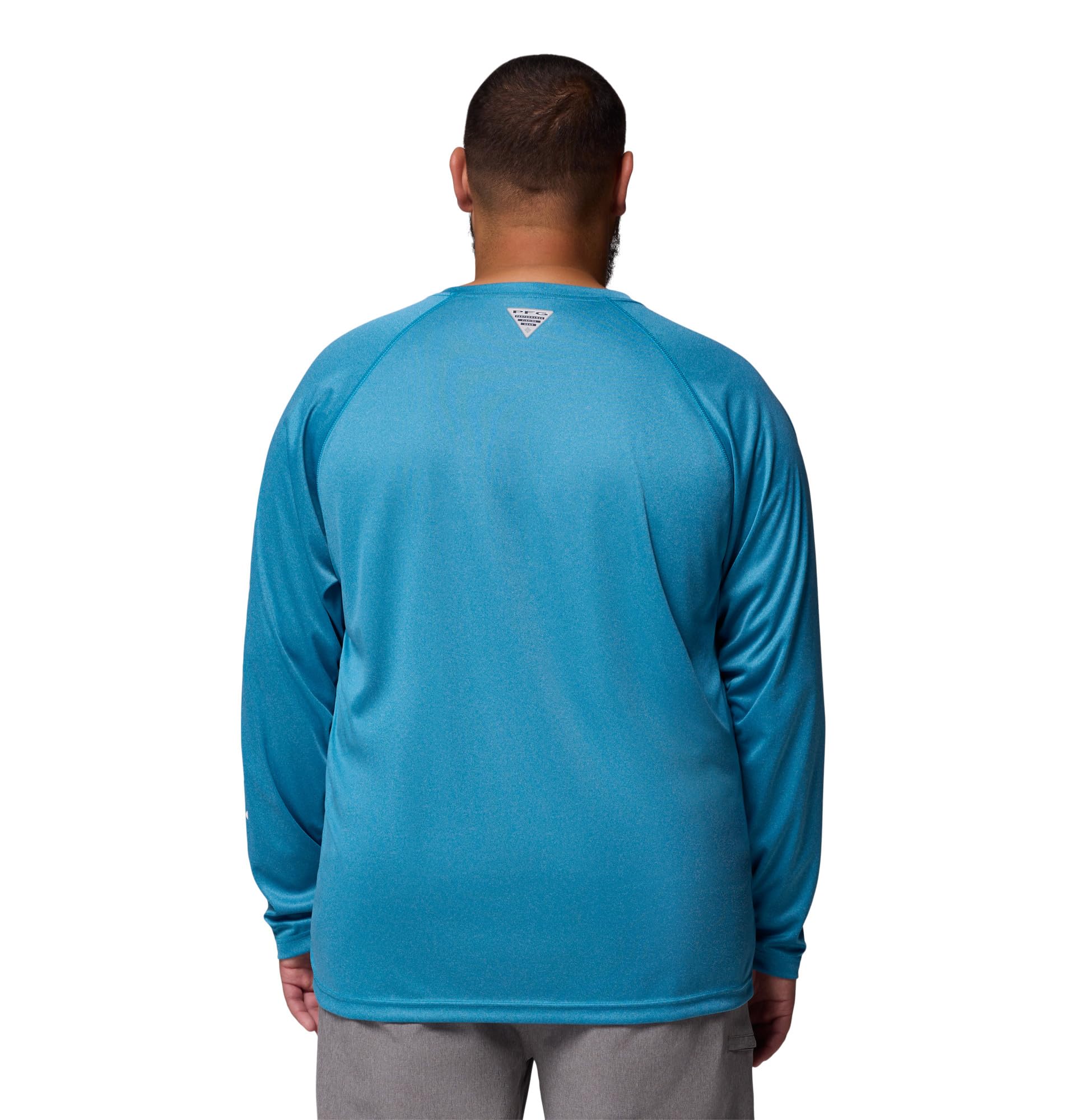 Columbia Men's PFG Terminal Tackle Long Sleeve Fishing Shirt, Blue Echo Heather/White Logo, 2X