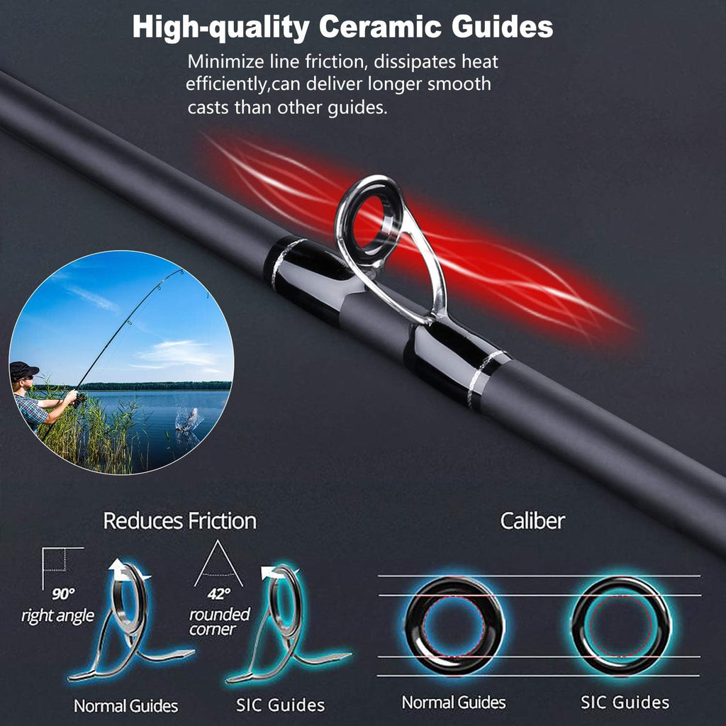 PLUSINNO Elite Hunter Fishing Rod - 7FT IM6 Graphite Spinning & Casting Rod with Stainless Steel Guides | Golden Finish