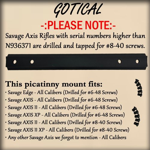 Gotical Combo of 3 | Compatibility Picatinny Rail Mount Built specifically for Savage Axis/Axis II/Edge Rifle with Ejection Port Cut-Out & 4x30 AO Compact Scope Objective Lens