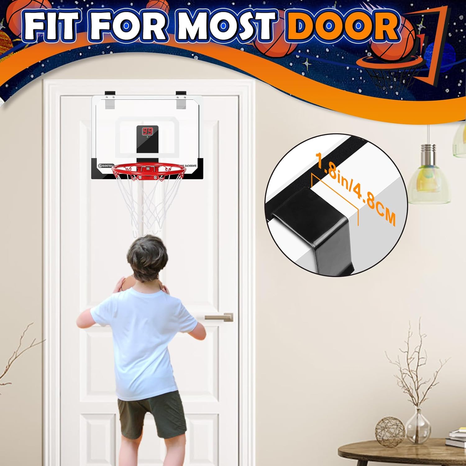 Skiennix Mini Basketball Hoop Set - Indoor Wall-Mount Basketball Goal with 4 Toddler Balls | Fun for Kids & Adults