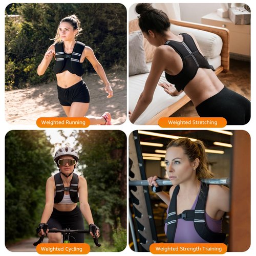 Weighted Vest for Men and Women, Silicone-Iron Fill Even Weight, Adjustable Workout Weight Vest with Reflective Stripes & Phone Pocket, 8lb for Walking Running Jogging Fitness Cardio Training, Black