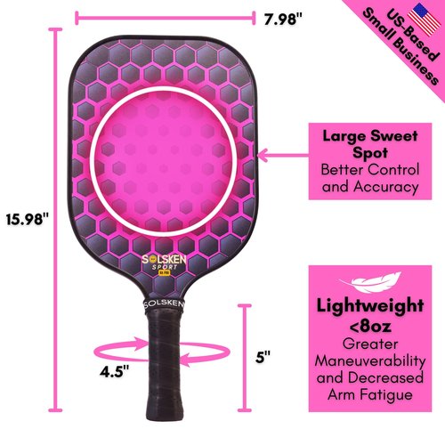 Solsken Sport Pickleball Paddle I Carbon Fiber Pickleball Paddle I Pink Pickleball Paddle I Non-Slip Cushion Grip I Honeycomb Core I USAPA Pickleball Paddles I Textured Face I Grit Face (Pink)