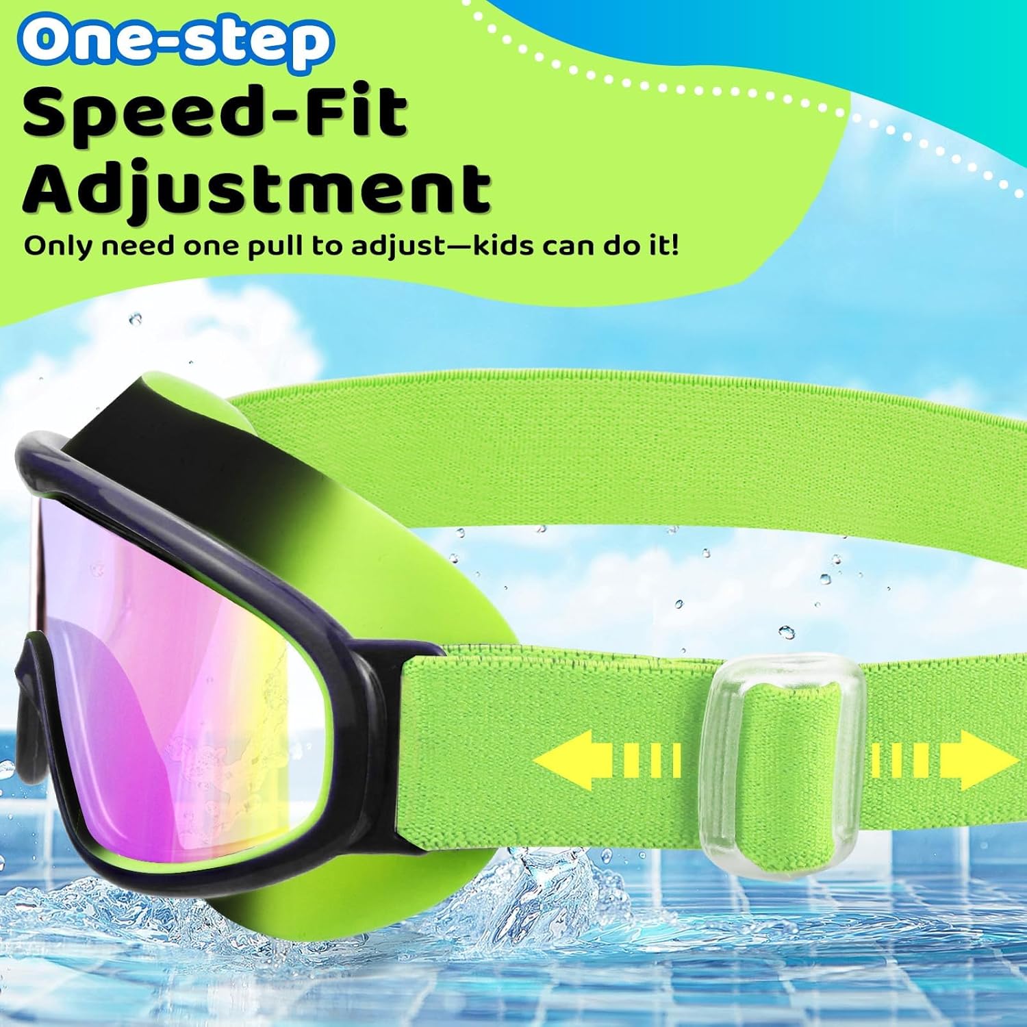 Vvinca Kids Swim Goggles - Anti-Fog, UV Protection, No Leak Design | Comfortable Fabric Strap for Ages 3-14