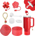 Stanley Cup Accessories Set - 3-Piece Silicone Straw Cover & Spill-Proof Stopper | Cute Rose Handle Charm & Boot for 40/30 Oz Tumblers (Chili)