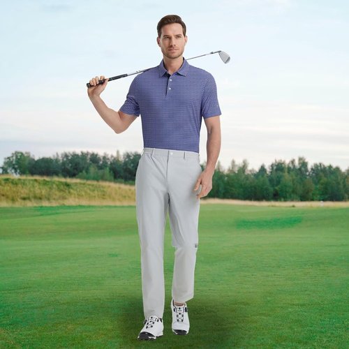 M MAELREG Men's Golf Shirt - Short Sleeve Moisture-Wicking Polo with Performance Print Patterns