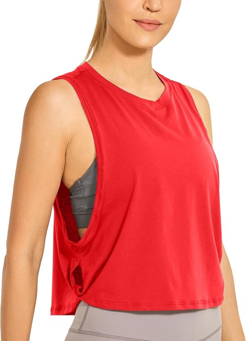 CRZ YOGA Pima Cotton Tank Tops for Women - Loose Sleeveless Workout Shirts | Athletic Gym Crop