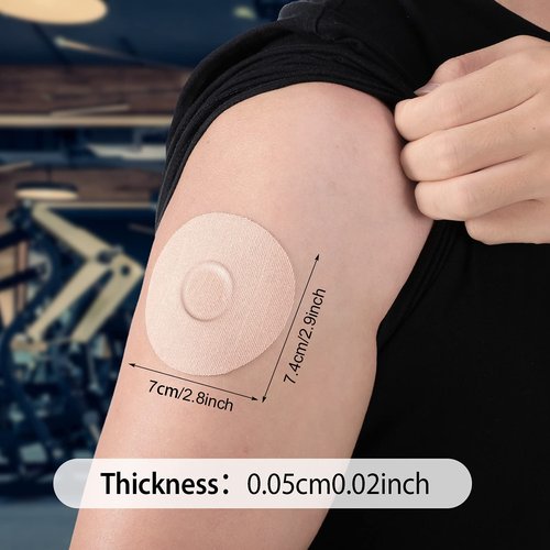 Nuanchu 60 Pieces Adhesive Patches Breathable Sensor Patches Pre-Cut Adhesive Covers Shower Waterproof Tape Continuous Glucose Monitor Protection Without Hole, Beige
