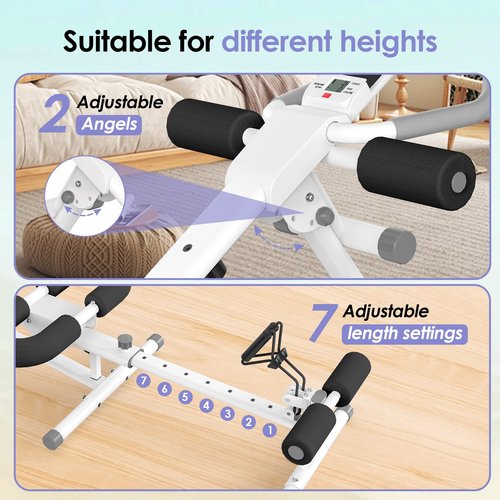 Foldable Ab Machine, 5-in-1 Adjustable Ab Trainer for Home Gym, Full-Body Core Workout Equipment with 10 Length Levels, LED Display & Silent Rollers | Sit-Up & Rowing Machine for Abs Sculpting (Black)