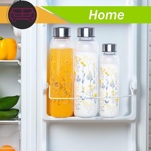 Clear Water Bottle - 32 oz BPA-Free Glass Drinkware with Stainless Steel Lid & Neoprene Sleeve | Scattered Flowers