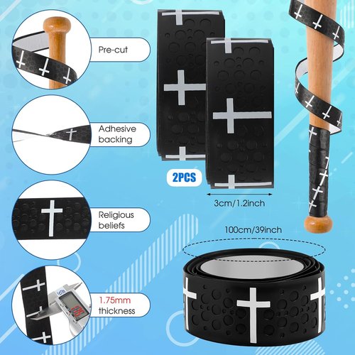 Cross Baseball Bat Grip Tape - 1.75mm Precut Full Adhesive Wraps for Enhanced Thickness & Unique Design