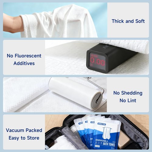 ANKEXIN Disposable Bath Towels 6 Pack, 55" x 27.5" Thick Large Travel Towels Sets, Individually Wrapped, Portable Towels for Travel, Spa, Camping, Hotel Use