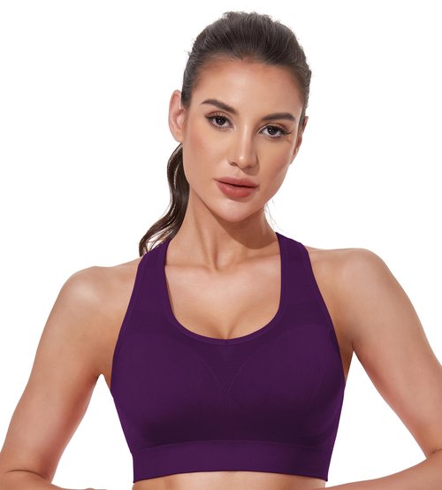 BAOMOSI Women's Seamless Racerback Sports Bra High Impact Support Yoga Gym Workout Fitness Black White Grey Deep Red Deep Purple X-Large