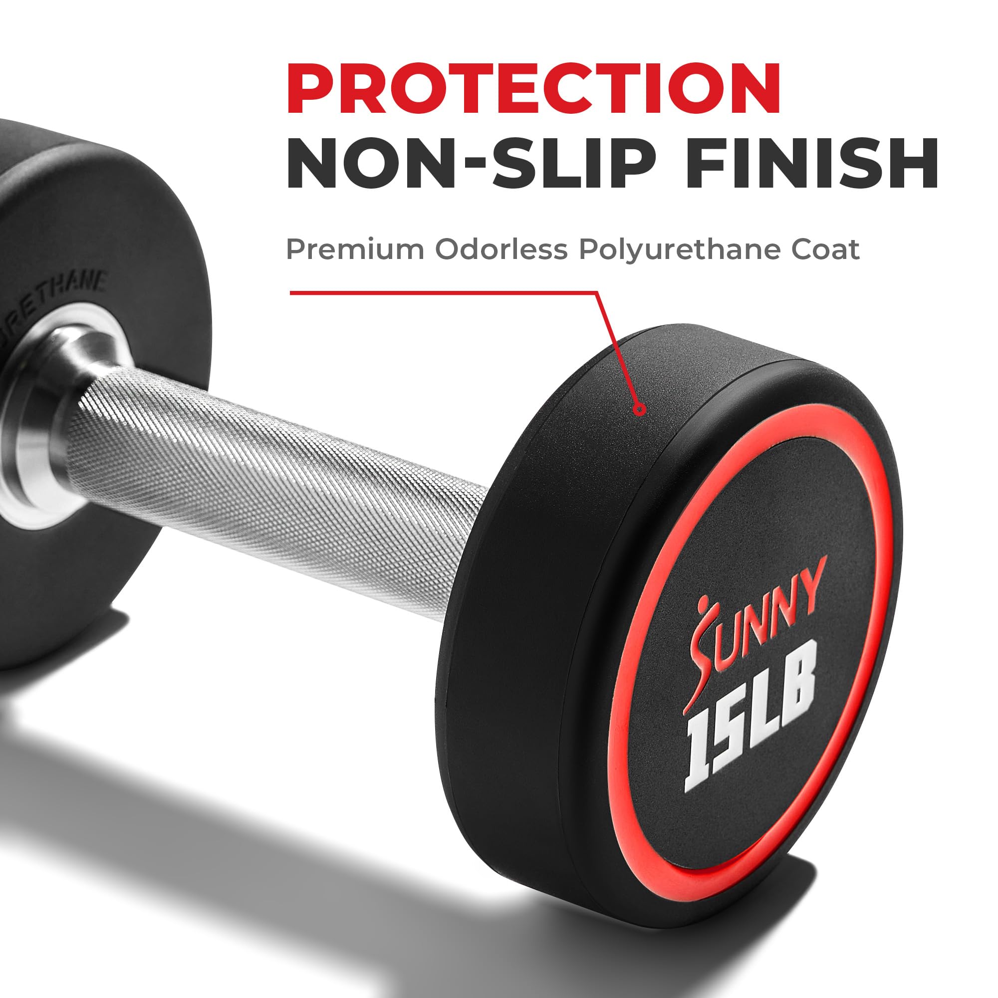 Sunny Health & Fitness Premium Polyurethane Commercial Grade Round Dumbbells with Diamond Knurled Handle, Durable Strength Training Equipment for Home Gym, 35-Pound (Single) - SF-DB02-35