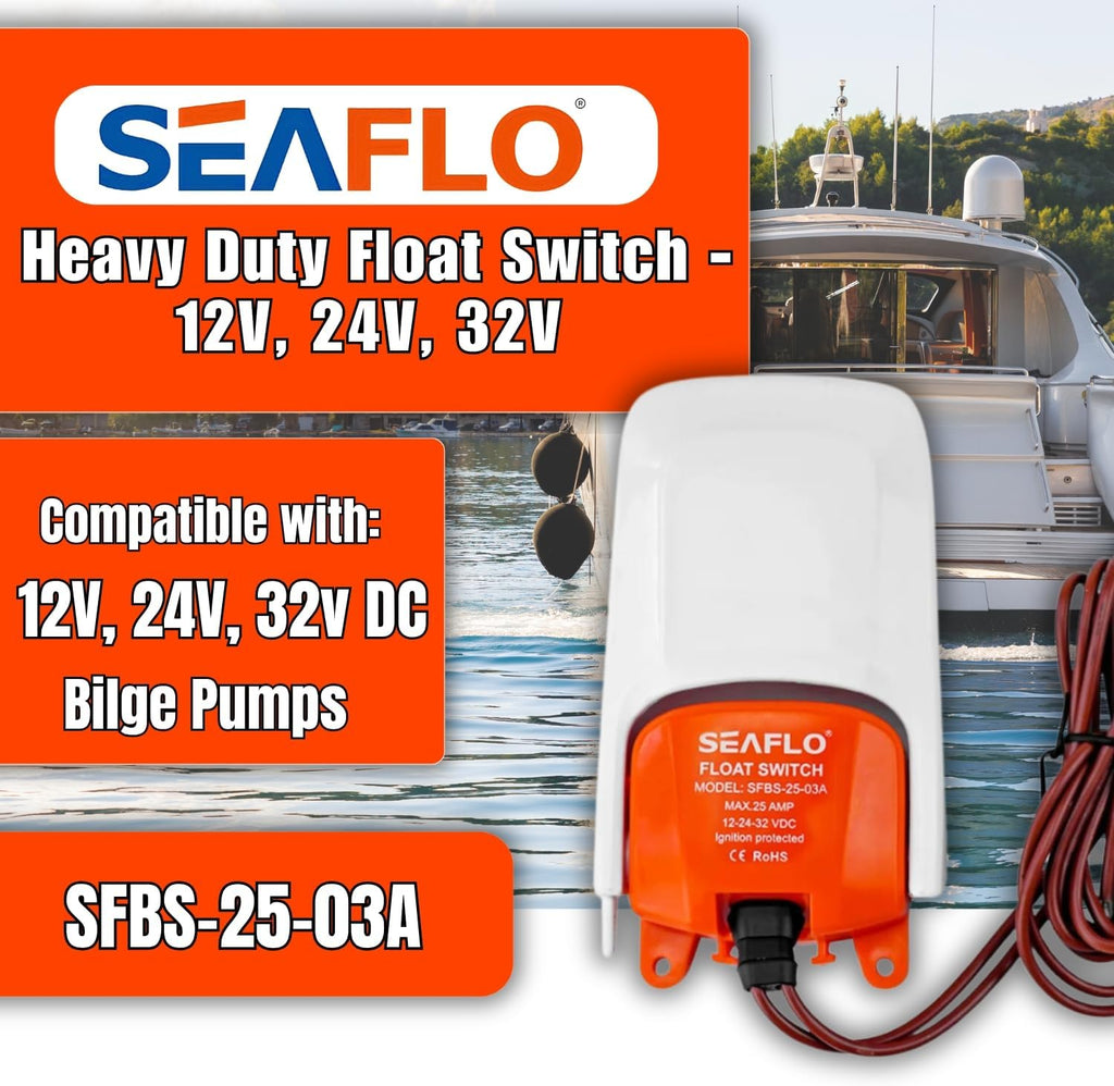 SEAFLO Heavy Duty Bilge Pump Float Switch - Compatible with 12V, 24V, 32V Systems