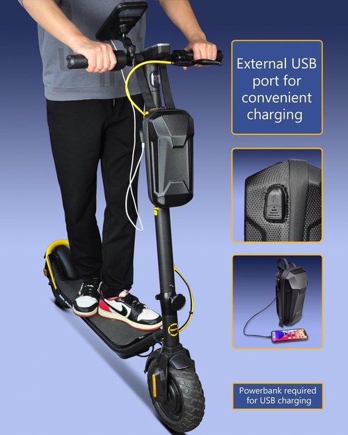 SYNAGY Scooter Storage Bag with USB Charging Port, Electric Scooter Handlebar Bags for Escooter, Electric Bike, Ebike, 4L (Standard-long Straps)