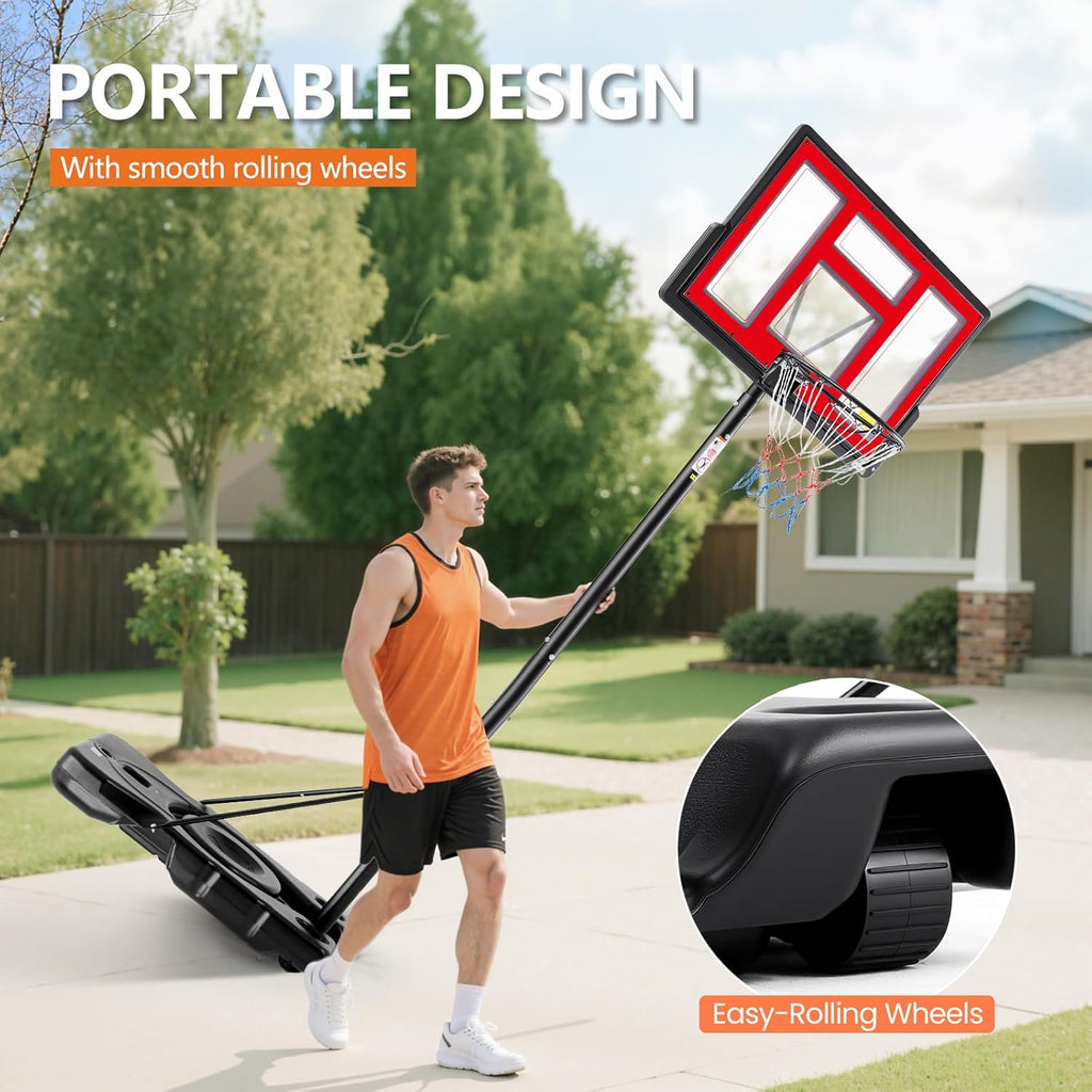 Sweetcrispy Portable Basketball Hoop - Adjustable Height, Shatterproof Backboard & Shock Absorbent Rim | Ideal for Backyard or Driveway