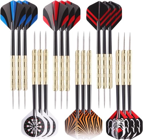 MaxMau Steel Tip Darts Set - 18 Pcs with Metal Points & Durable PVC Dart Flights