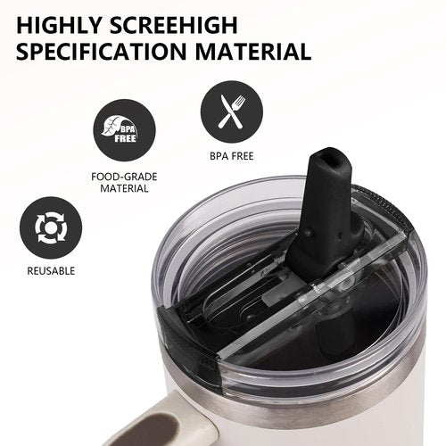 2PC Replacement Leak Proof Tumbler FLIP Lid With Straw - Fit For Stanley ProTour Quencher and Quencher H2.0 40oz,64oz Tumbler (2Black, 40oz and 64oz)
