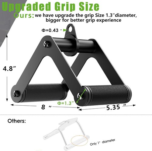Double D Row Handle - LAT Pulldown Attachment with Comfort Rubber Grip - 1.3 Inch Diameter V Bar for Cable Machines